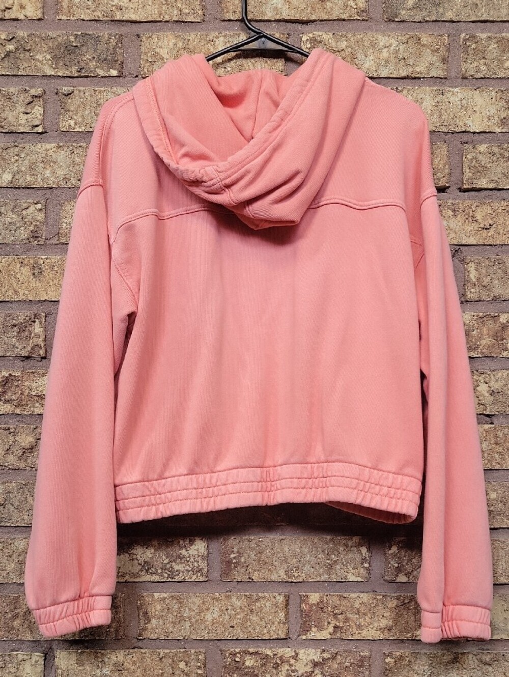 Aerie Coral Pink Oversized Zip Up Hoodie Cropped Front Pocket Sweatshirt Medium - Picture 8 of 12